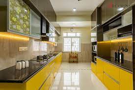 parallel/ gallery kitchen with yellow cabinetry